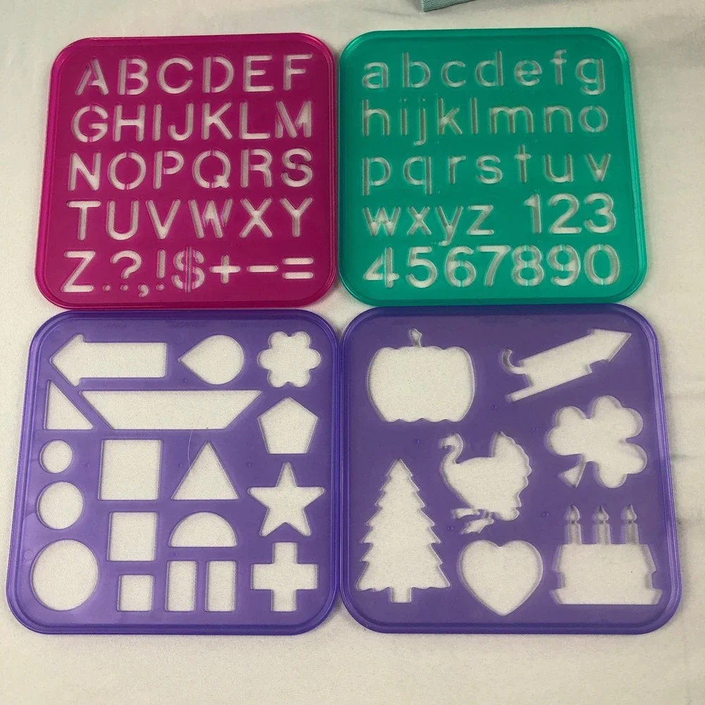 Vintage Tupperware Stencil Art Set 13 Piece Animals Letters Numbers Shapes Multi